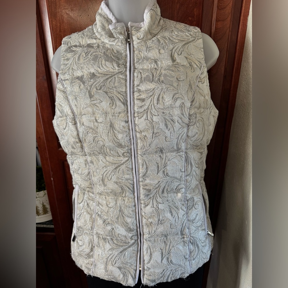 White House Black Market Silver Quilted Puffer Vest